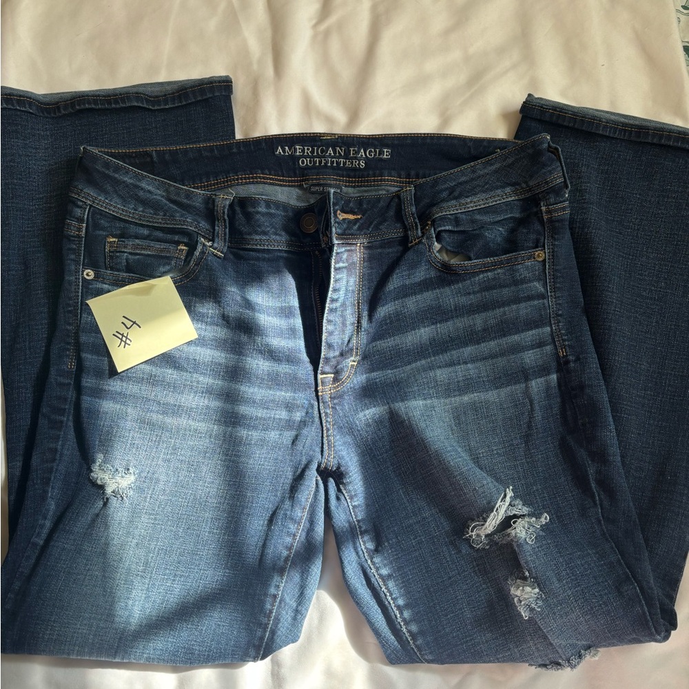 American Eagle Outfitters Dark Blue Distressed Flare Jeans